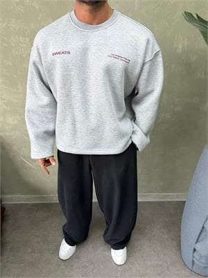 BOXY KALIP OVERSIZE SIRT BASKILI SWEAT GRİ