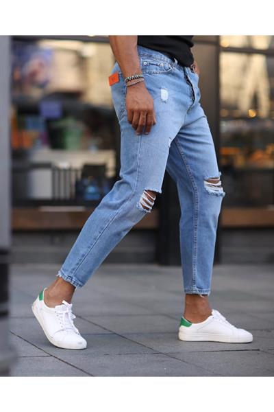 BOYFREND DİZİ YIRTIK JEAN MAVİ 