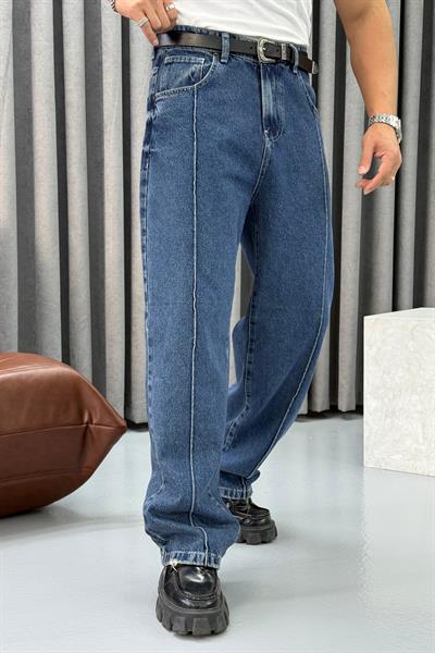 BR ŞERİT DETAYLI BAGGY JEAN MAVİ