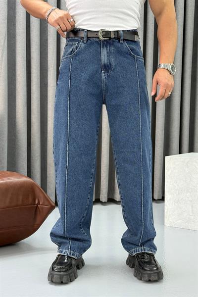 BR ŞERİT DETAYLI BAGGY JEAN MAVİ