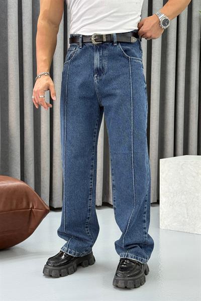 BR ŞERİT DETAYLI BAGGY JEAN MAVİ