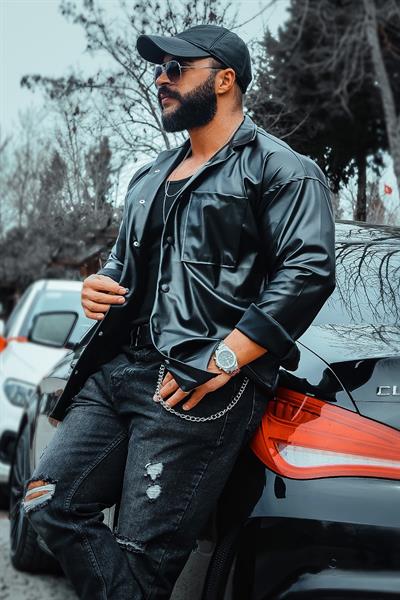 DERİ OVERSİZE GÖMLEK SİYAH