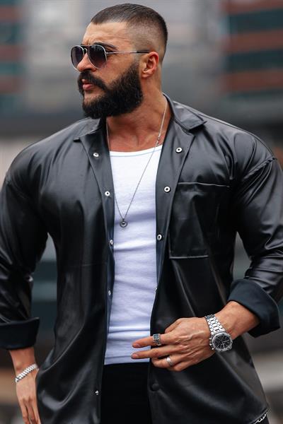 DERİ OVERSİZE GÖMLEK SİYAH