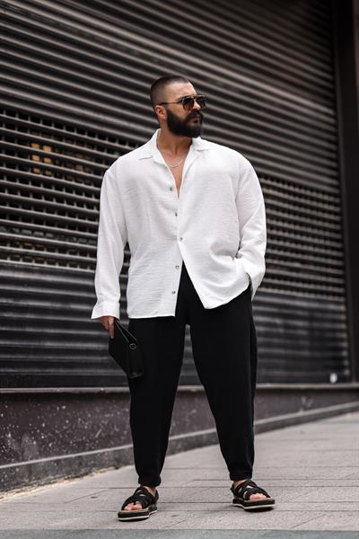 DOKULU OVERSİZE GÖMLEK BEYAZ