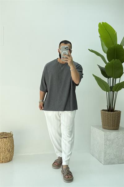 FAKİR KOL OVERSİZE KIRINKIL TSHİRT ANTRASİT