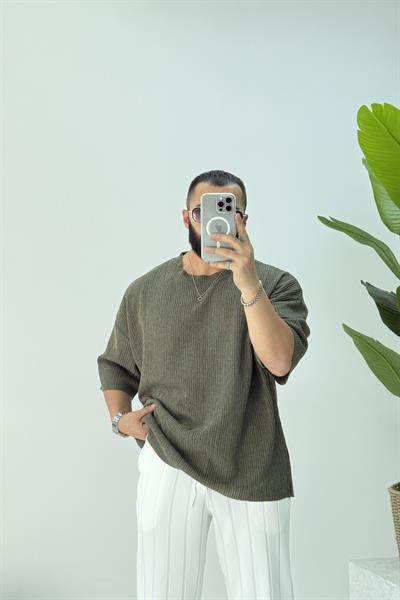 FAKİR KOL OVERSİZE KIRINKIL TSHİRT  HAKİ