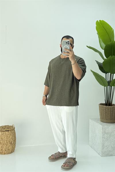 FAKİR KOL OVERSİZE KIRINKIL TSHİRT  HAKİ