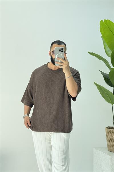 FAKİR KOL OVERSİZE KIRINKIL TSHİRT KAHVERENGİ