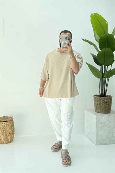 FAKİR KOL OVERSİZE KIRINKIL TSHİRT KREM