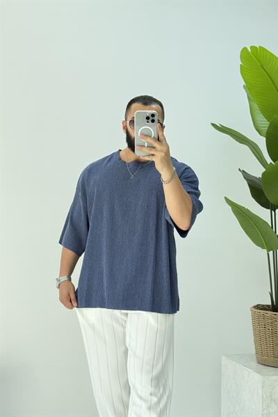 FAKİR KOL OVERSİZE KIRINKIL TSHİRT LACİVERT