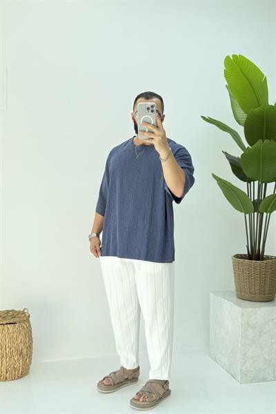 FAKİR KOL OVERSİZE KIRINKIL TSHİRT LACİVERT