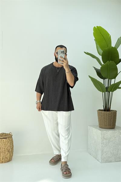 FAKİR KOL OVERSİZE KIRINKIL TSHİRT SİYAH