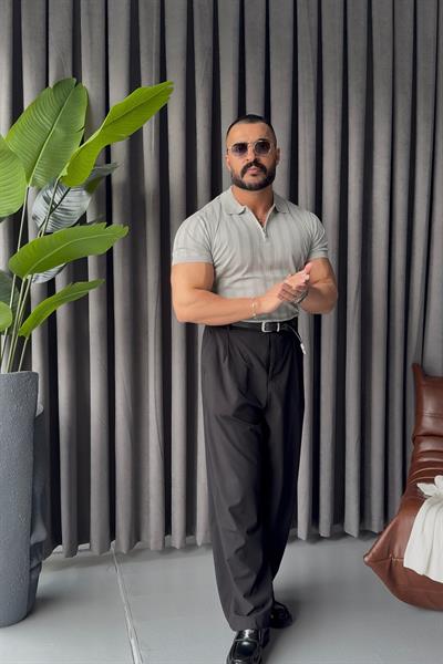 FERMUAR  DETAYLI İNCE ÇİGİLİ GRİ