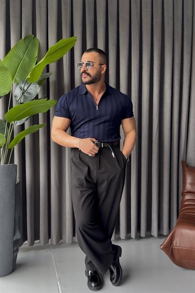 FERMUAR  DETAYLI İNCE ÇİGİLİ LACİVERT