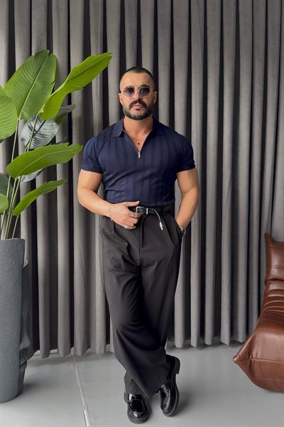 FERMUAR  DETAYLI İNCE ÇİGİLİ LACİVERT