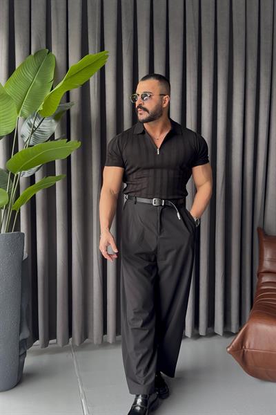 FERMUAR  DETAYLI İNCE ÇİGİLİ SİYAH