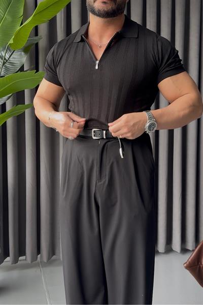 FERMUAR  DETAYLI İNCE ÇİGİLİ SİYAH