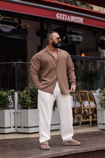 FİTİLLİ OVERSİZE GÖMLEK BEJ