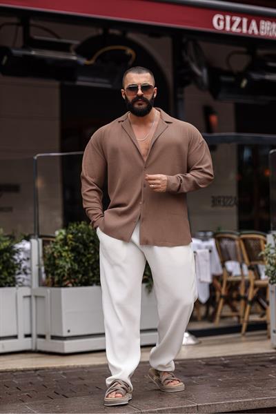 FİTİLLİ OVERSİZE GÖMLEK BEJ