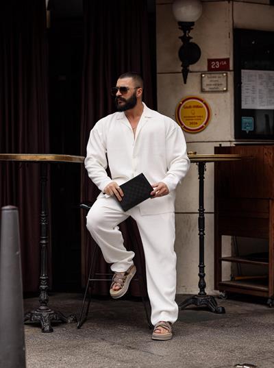 Fitilli Oversize Takım Beyaz