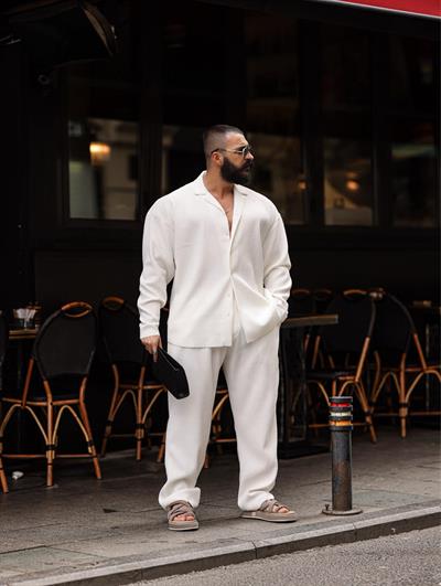 Fitilli Oversize Takım Beyaz
