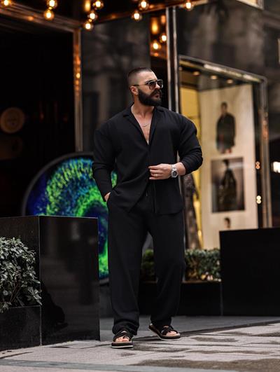 Fitilli Oversize Takım Siyah