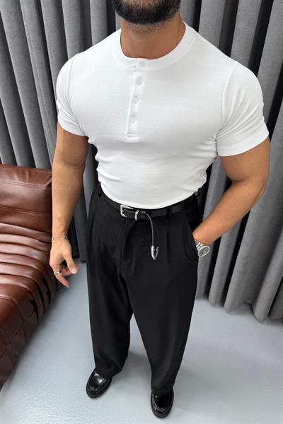 FİTİLLİ ÜÇ DÜĞMELİ BADİ BEYAZ