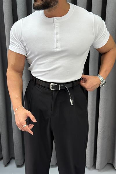 FİTİLLİ ÜÇ DÜĞMELİ BADİ BEYAZ