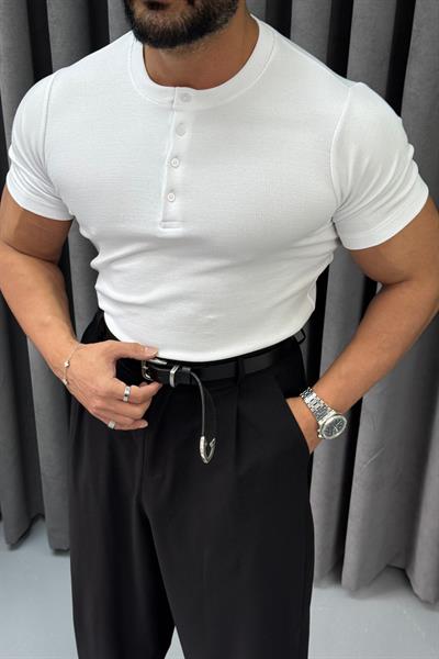 FİTİLLİ ÜÇ DÜĞMELİ BADİ BEYAZ