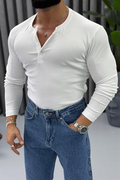 FİTİLLİ ÜÇ DÜĞMELİ BADİ BEYAZ