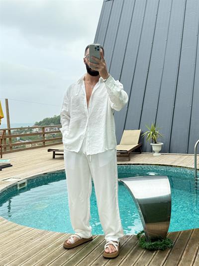 GG Nakışlı Modal Gömlek Beyaz