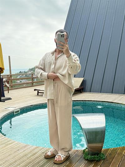 GG Nakışlı Modal Gömlek Krem