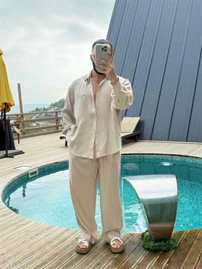 GG Nakışlı Modal Gömlek Krem