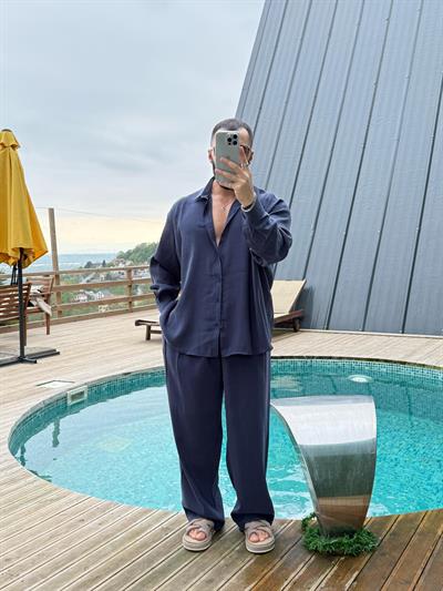 GG Nakışlı Modal Gömlek Lacivert