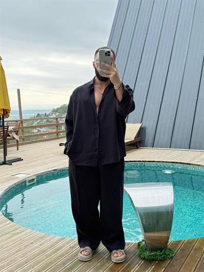 GG Nakışlı Modal Gömlek Siyah