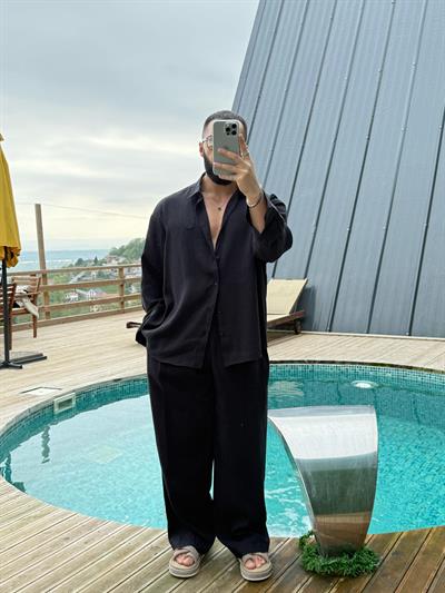 GG Nakışlı Modal Gömlek Siyah