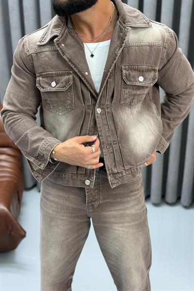 GİESTO YIKAMALI JEAN TAKIM KAHVERENGİ