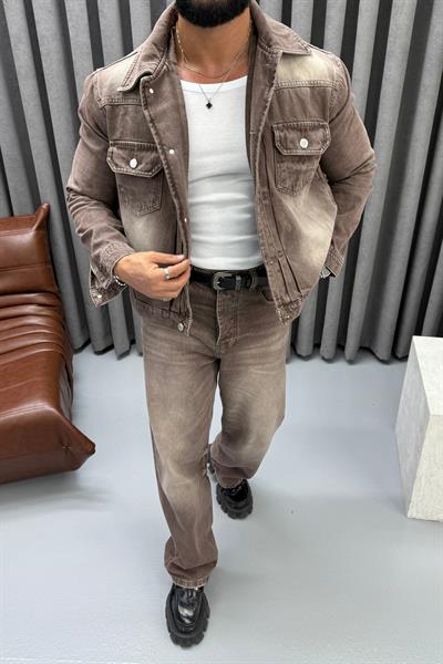 GİESTO YIKAMALI JEAN TAKIM KAHVERENGİ