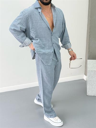 Gofre Kumaş Alt Üst Takım Gri