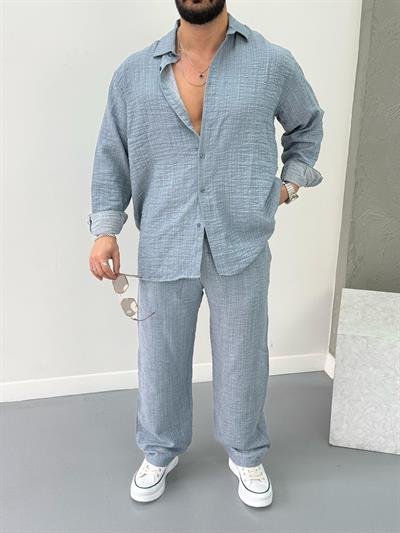 Gofre Kumaş Alt Üst Takım Gri