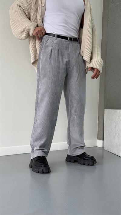 Gri Kadife Baggy Pantolon