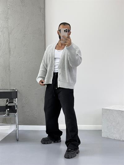 Gri Oversize Örme Hırka