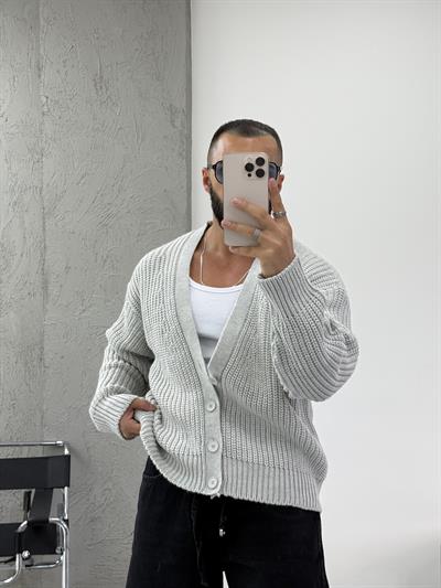 Gri Oversize Örme Hırka