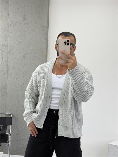Gri Oversize Örme Hırka