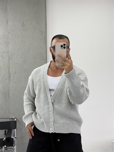 Gri Oversize Örme Hırka
