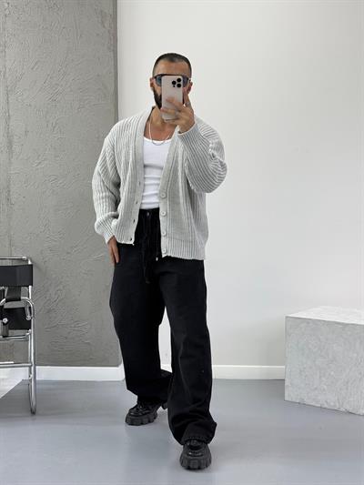 Gri Oversize Örme Hırka