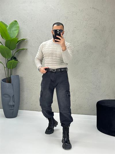 Gri Slimfit Yünlü Kazak