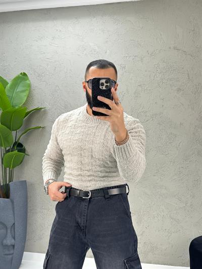 Gri Slimfit Yünlü Kazak