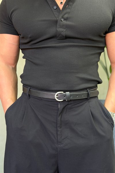 GÜMÜŞ TOKALI DERİ KEMER SİYAH