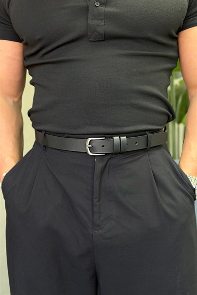 GÜMÜŞ TOKALI DÜZ  DERİ KEMER SİYAH